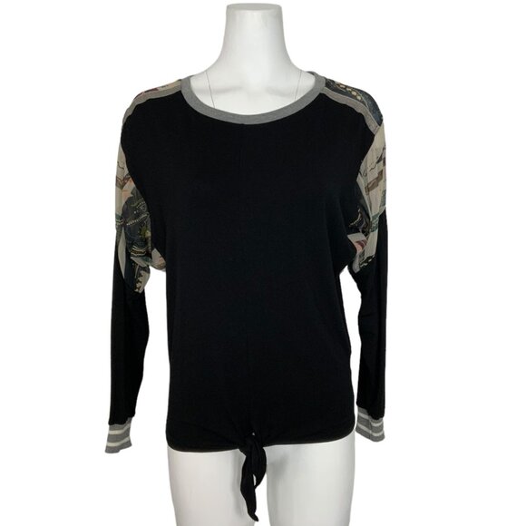 Anthropologie Tiny Pippa Tie Front Top Blouse XS Black Long Sleeve Fall Fashion - Picture 1 of 12
